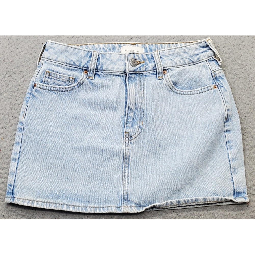 PacSun Mini Skirt Women 24 Blue Denim Light Wash Stretch 5-Pocket Summer Fashion